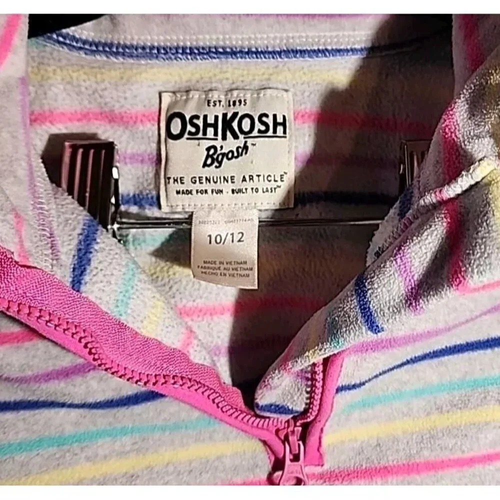 OshKosh B'Gosh Girls 1/4 Zip Fleece Top Striped Pullover Size 10/12